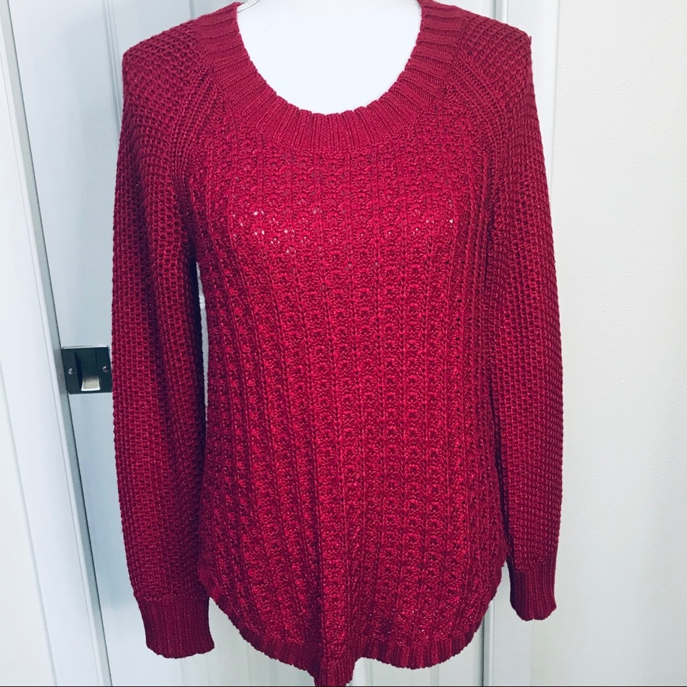 CALVIN KLEIN Pink Fuscia Mixed Stitch Raglan Sleeve Longer Length Knit Sweater M